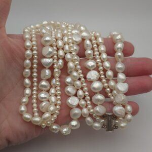 19 Inch Sterling Silver Triple Strand Genuine Pearls Necklace B212